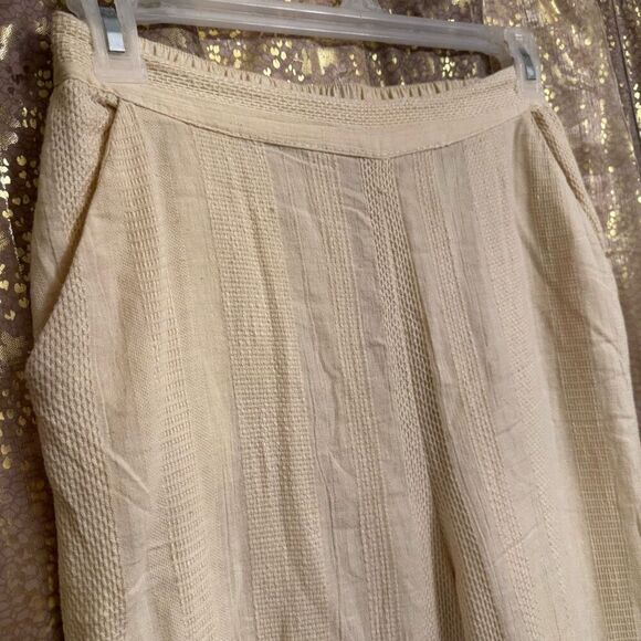 Free People Ivory Sand Cotton Linen Wide Leg Striped Textured Pants Small - Picture 5 of 7
